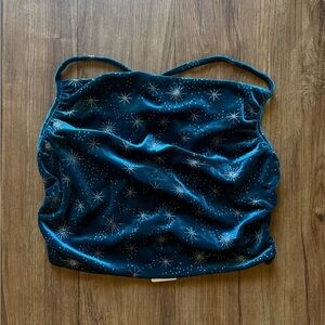Cider Starry Velvet Tank Crop Top Blue- Medium